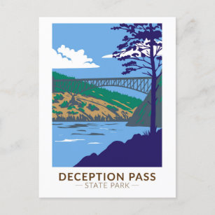 Deception Pass State Park Bridge Washington Retro Postcard