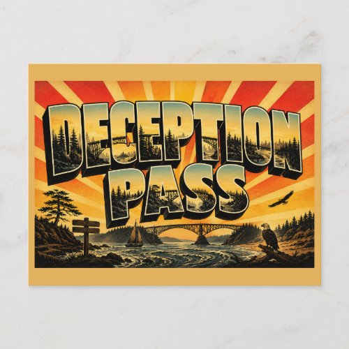 Deception Pass State Park WA Vintage Travel Art Postcard