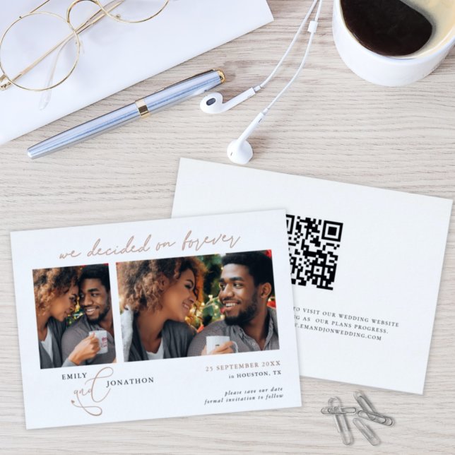 Decided Forever QR Rose Gold Real Foil Save Date Invitation (Creator Uploaded)