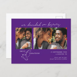 Decided on Forever 2 photo Purple Save Date Announcement Postcard