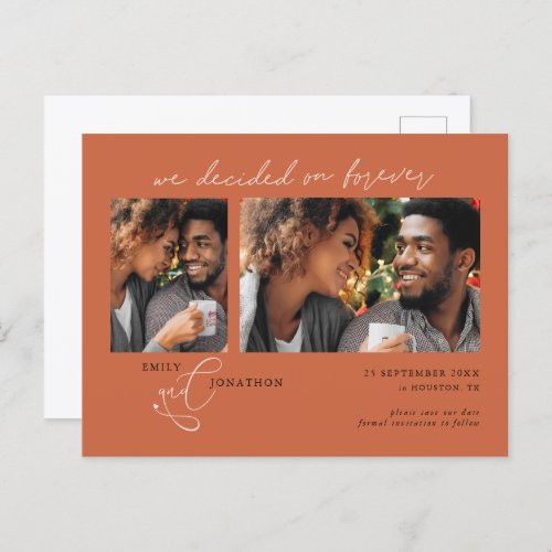 Decided on Forever 2 photo Terracotta Save Date Announcement Postcard