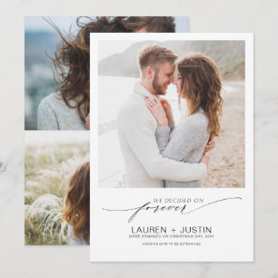 Decided on Forever Black White 2 Photo Engagement Invitation