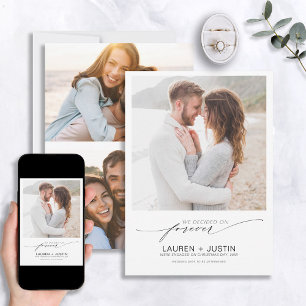Decided on Forever Black White 3 Photo Engagement Invitation