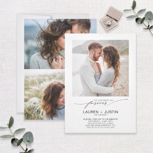 Decided on Forever Black White 3 Photo Engagement Invitation