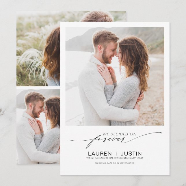 Decided on Forever Black White 4 Photo Engagement Invitation (Front/Back)
