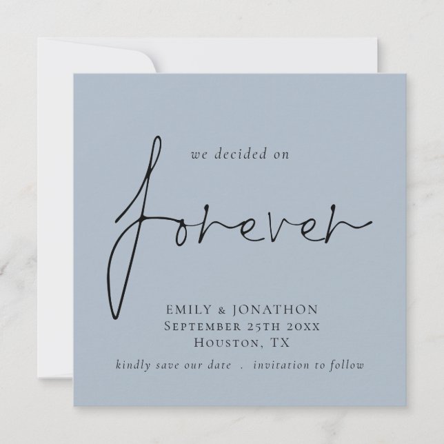 Decided on Forever Blue Square Save The Date Note Card (Front)
