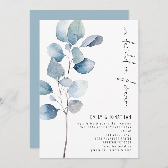 Decided on Forever Eucalyptus QR Code Wedding Invitation (Front/Back)