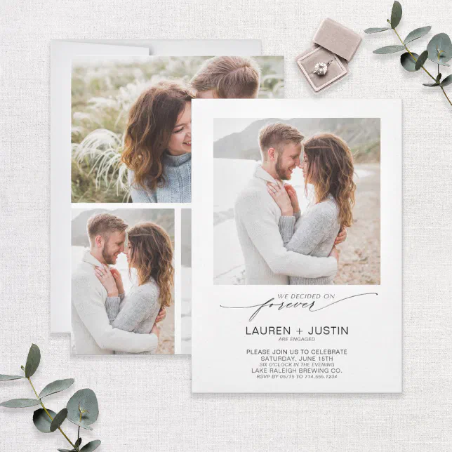 Decided on Forever Modern 4 Photo Engagement Party Invitation | Zazzle