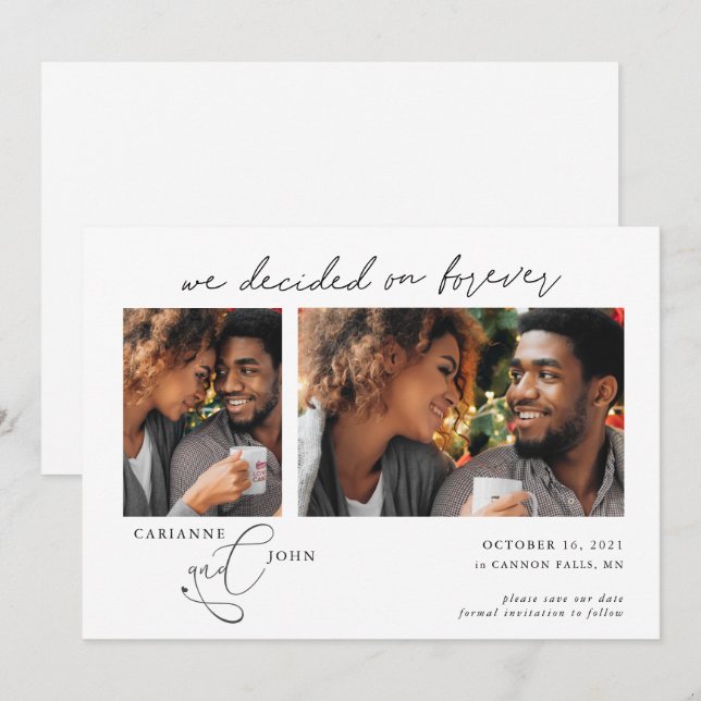 Decided on Forever Script 2 photos Black text Save The Date (Front/Back)