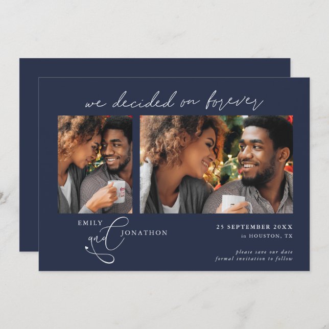 Decided on Forever Script 2 photos Navy White Save The Date (Front/Back)