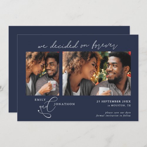 Decided on Forever Script 2 photos Navy White Save The Date