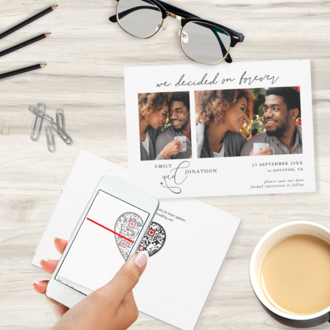 Decided on Forever Script 2 photos Website QR Code Save The Date (Creator Uploaded)
