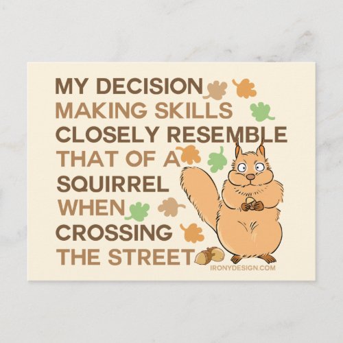 Decision Making Skills Squirrel Humor Postcard