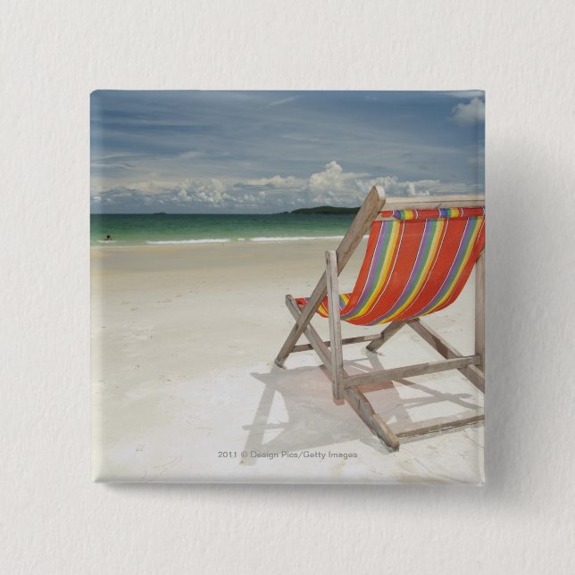 Deck Chair On The White Sand Of Samui Beach Button (Front)