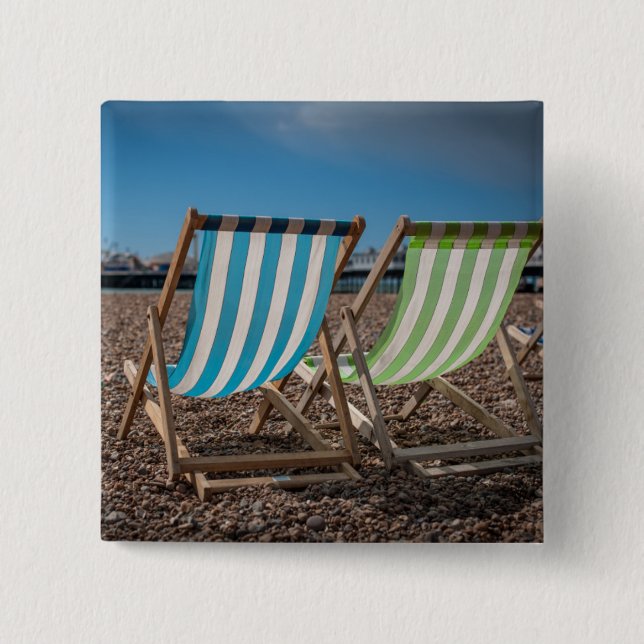 Deck Chairs Looking At The Sea Button (Front)