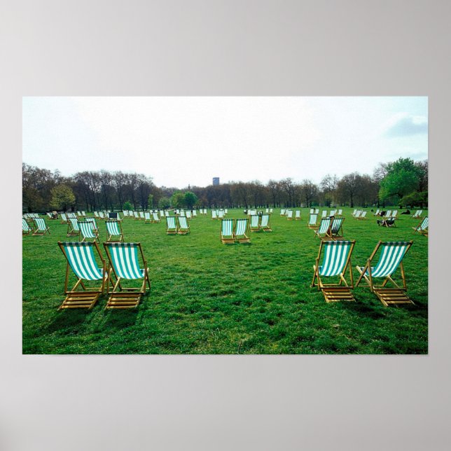 Deck Chairs Spread Out In Green Park, London Poster (Front)