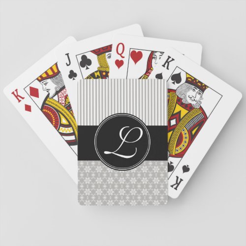 Deck of Cards Custom Monogram Black Grey Pattern Poker Cards