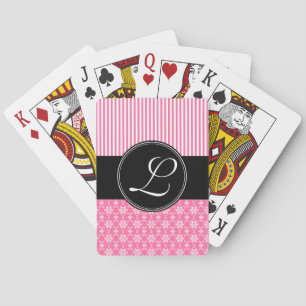 Deck of Cards, Custom Monogram Black Pink Pattern Poker Cards