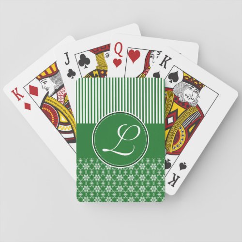 Deck of Cards Custom Monogram Green Pattern Poker Cards