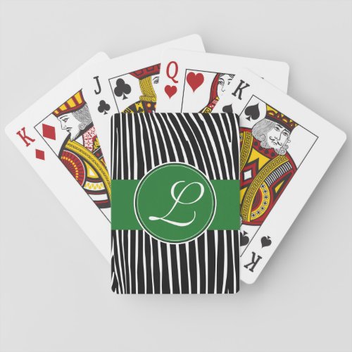 Deck of Cards Custom Monogram Green Zebra Pattern Poker Cards