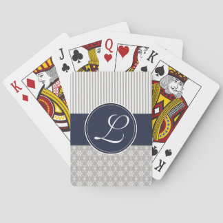 Deck of Cards, Custom Monogram Navy Grey Pattern Poker Cards