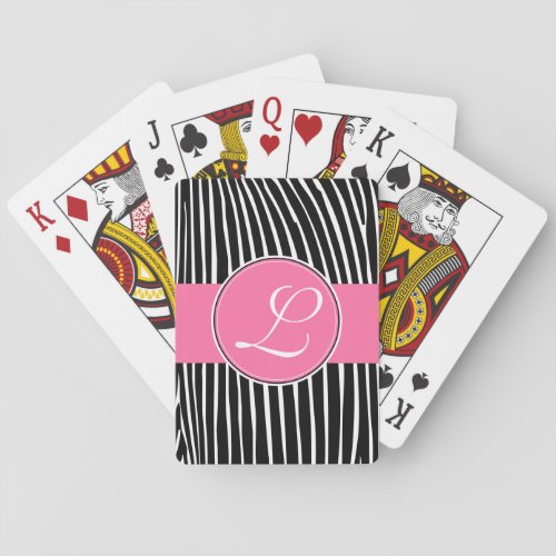 Deck of Cards Custom Monogram Pink Zebra Pattern Poker Cards