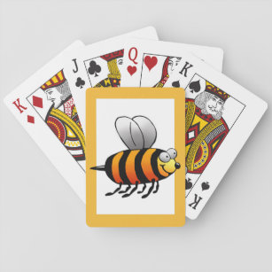 Deck of Cards, Cute Honey Bee Cartoon, Gold Border Playing Cards
