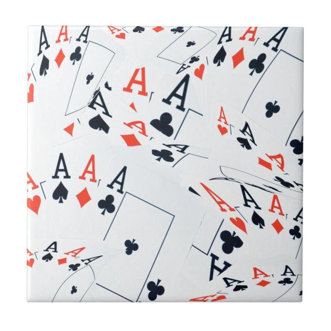 "Deck of Destiny: Layered Aces in a Poker Shuffle" Ceramic Tile (Front)