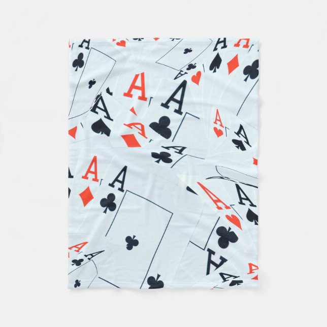"Deck of Destiny: Layered Aces in a Poker Shuffle" Fleece Blanket (Front)