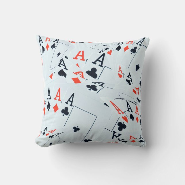 "Deck of Destiny: Layered Aces in a Poker Shuffle" Throw Pillow (Front)