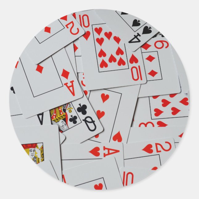 Deck Of Scatter Playing Cards Pattern, Classic Round Sticker (Front)