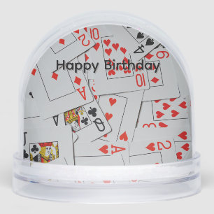 Deck Of Scattered Playing Card Birthday Snow Globe