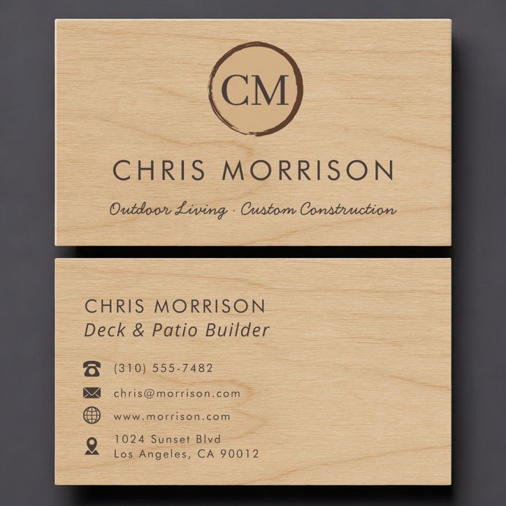 Deck Patio Builder Wood Monogram Professional Business Card