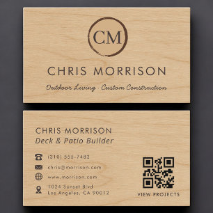 Deck & Patio Builder Wood QR Code Professional Business Card