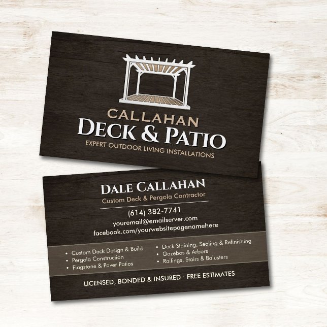 Deck & Patio Contractor Rustic Wood Business Card (Creator Uploaded)