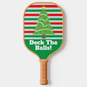 Deck The Balls Funny Christmas Tree Games Pickleball Paddle