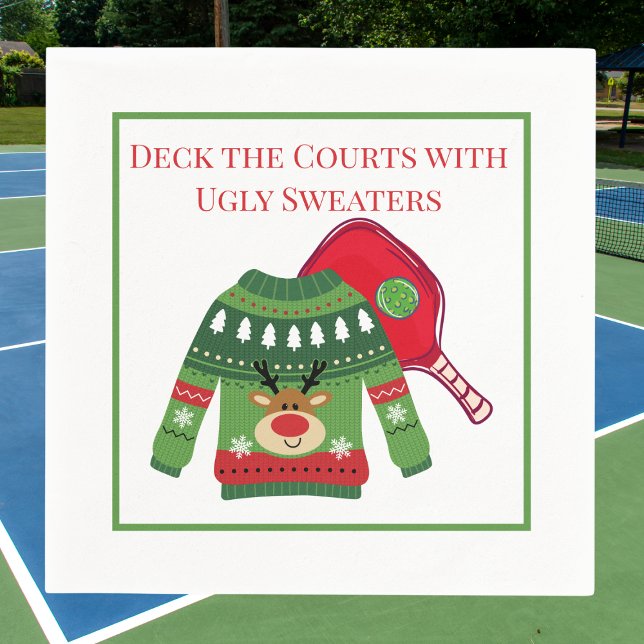 Deck the Courts Ugly Pickleball Ugly Sweater Party Napkins (Creator Uploaded)