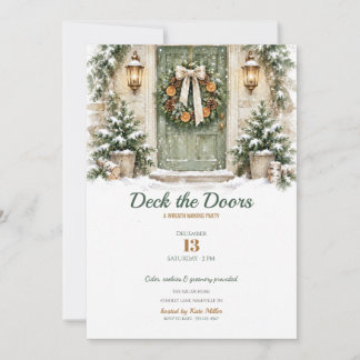 Deck the Doors Christmas Wreath Making Party Invit Invitation