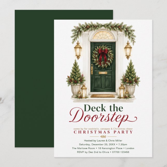 Deck the Doorstep Christmas Party Invitation (Front/Back)