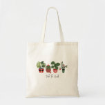 Deck The Fronds Houseplant Christmas Tote Bag<br><div class="desc">Illustration of four houseplants in pots decorated with Christmas ornaments,  lights,  scarf,  and decorative santa inspired pot.</div>