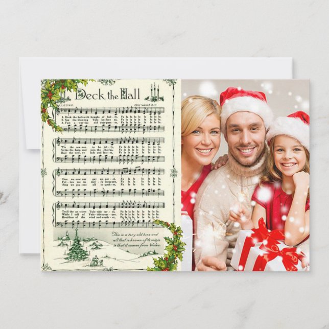 Deck the Hall Christmas Carol Photo Holiday Card (Front)