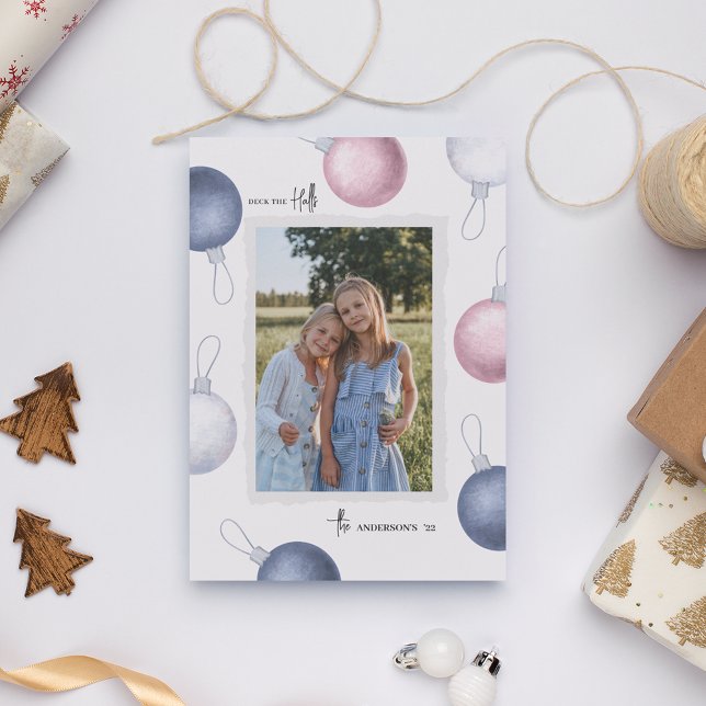 Deck the Halls Bauble Photo Christmas Holiday Card (Creator Uploaded)