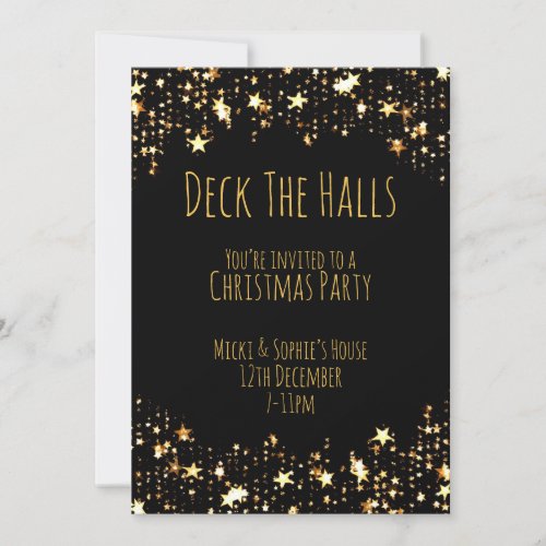 Deck The Halls Black  Gold Customisable Christmas Invitation
