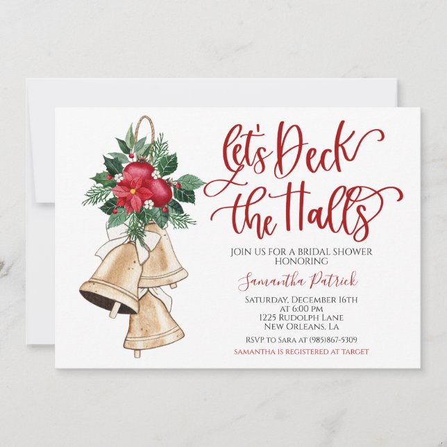 Deck the Halls Christmas Bridal Shower Invitation (Front)