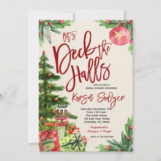 Deck the Halls Christmas Bridal Shower Invitation (Front)