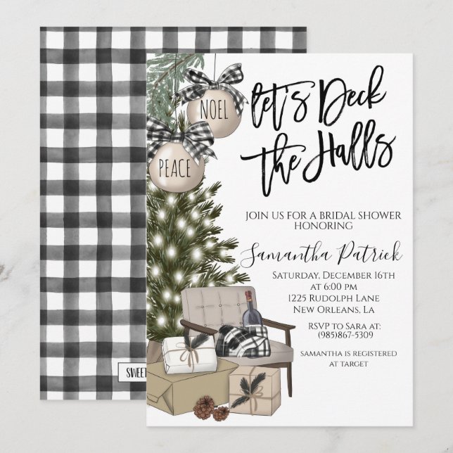 Deck the Halls Christmas Bridal Shower Invitation (Front/Back)
