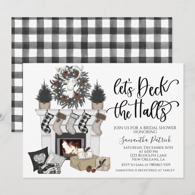 Deck the Halls Christmas Bridal Shower Invitation (Front/Back)