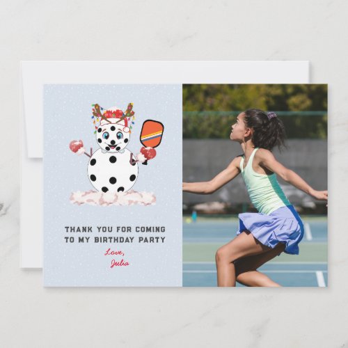 Deck the Halls Christmas Pickleball Kids Birthday Thank You Card