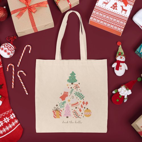 Deck the Halls Christmas Tree Decoration Holiday Tote Bag