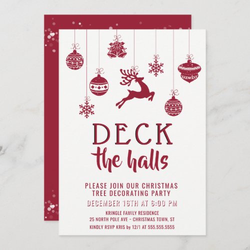 Deck the Halls Christmas Tree Trimming Party Red Invitation